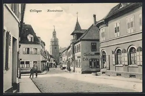 AK Ettlingen, Kronenstrasse mit Gaststätte