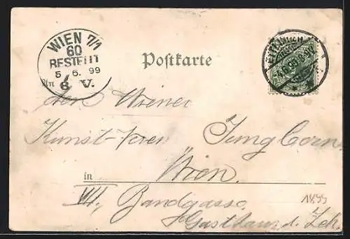 Lithographie Ettlingen, Gasthof zur Sonne M. Knab mit Saal, Lehrer-Seminar, Ortsansicht