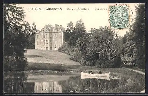 AK Silly-en-Gouffern, Château de Gouffern et son étang avec barque