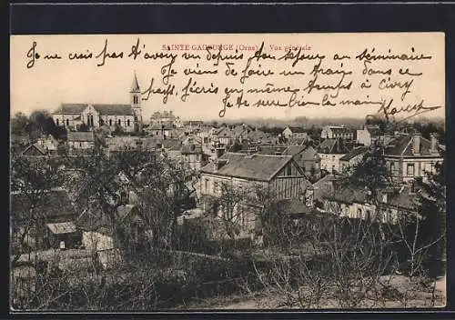 AK Sainte-Gauburge, Vue générale sur le village avec l`église en arrière-plan