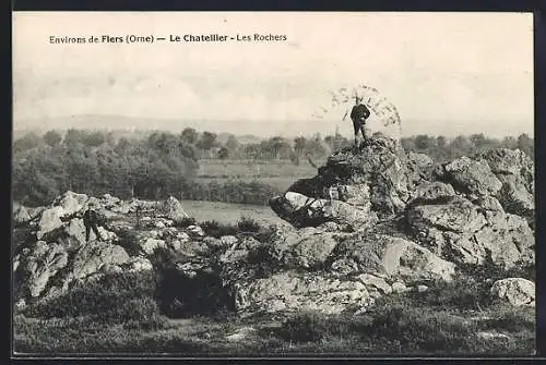 AK Le Chatellier, Les Rochers avec des figures humaines sur les rochers