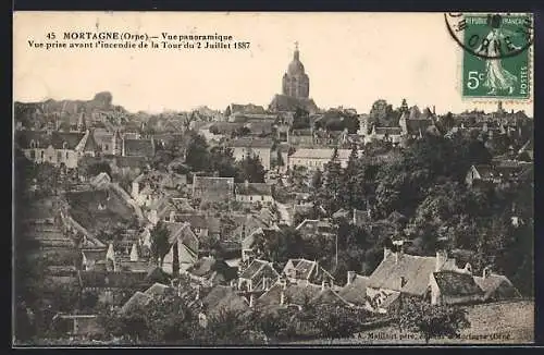 AK Mortagne, Vue panoramique avant l`incendie de la Tour du 2 Juillet 1887