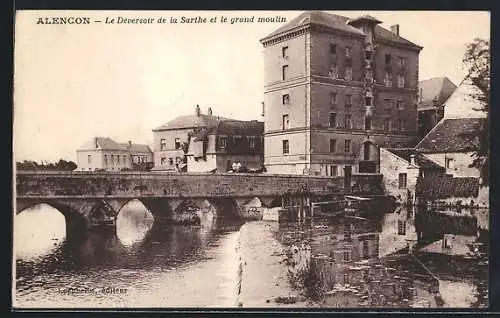 AK Alencon, Le Déversoir de la Sarthe et le grand moulin