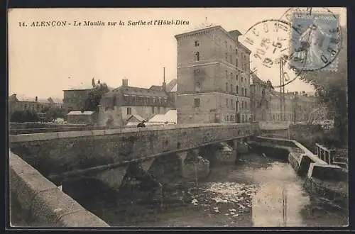 AK Alencon, Le Moulin sur la Sarthe et l`Hôtel-Dieu