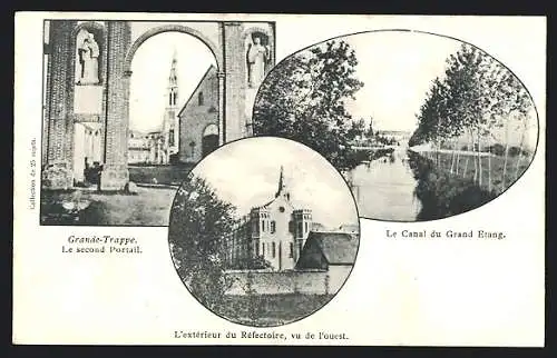 AK Soligny-la-Trappe, Grand Portail, Canal du Grand Etang et Réfectoire vu de l`ouest