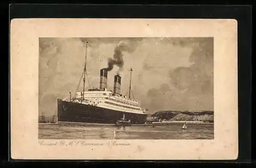 Künstler-AK Passagierschiff RMS Carmania & Caronia vor der Küste, Cunard Line