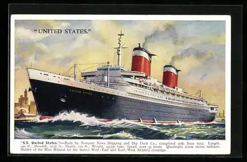 AK Passagierschiff SS United States auf See