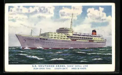 AK Passagierschiff S. S. Southern Cross auf hoher See, Shaw Savill Line