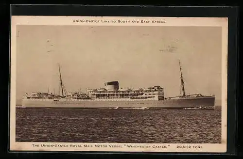 AK Passagierschiff RMMV Winchester Castle auf hoher See, Union-Castle Line