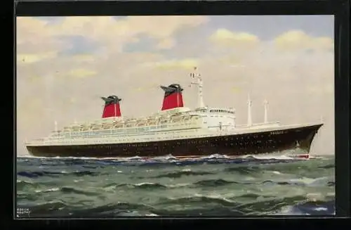 Künstler-AK Passagierschiff SS France der French Line auf hoher See