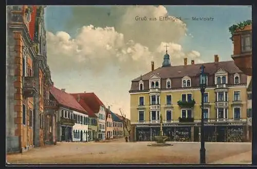 AK Ettlingen, Marktplatz mt Kaufhaus A. Schneider