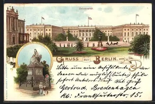 Lithographie Berlin, Universität, Denkmal Friedrich des Grossen