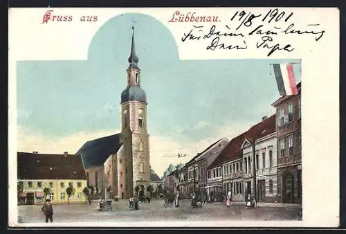 AK Lübbenau, Marktplatz mit Kirche