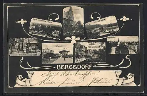 AK Bergedorf, Bahnhof, Holstenstrasse, Schloss und Blick vom Wasserturm