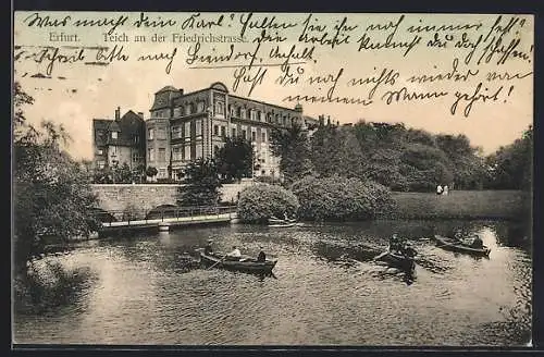 AK Erfurt, Teich an der Friedrichstrasse mit Booten