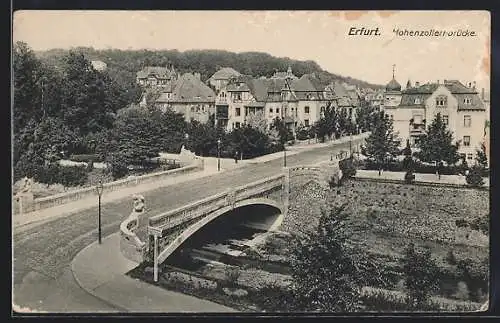 AK Erfurt, Ortspartie mit Hohenzollernbrücke und Häusern