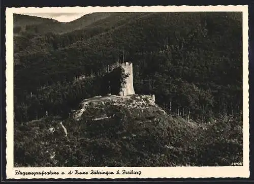 AK Freiburg i. B., Ruine Zähringen vom Flugzeug aus