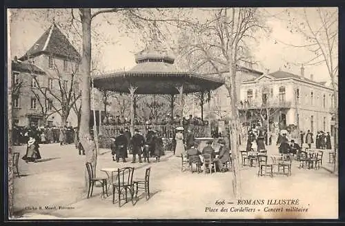 AK Romans, Place des Cordeliers-Concert militaire