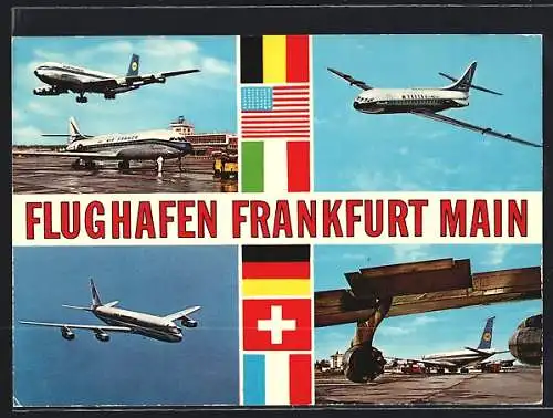 AK Flughafen Frankfurt Main, Flugzeuge der Sabena, Lufthansa und Pan American