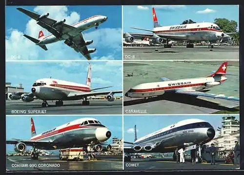 AK Zürich-Kloten, Flughafen mit Boeing Superjet der TWA, Convair 990 Coronado & DC-8 der Swissair