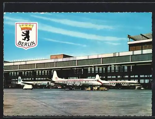 AK Berlin-Tempelhof, Zentralflughafen mit Wappen