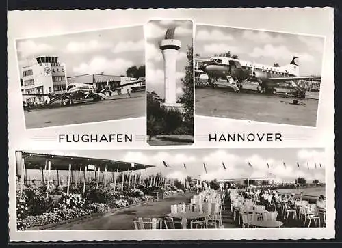 AK Hannover, Flughafen, Radarturm, Flugzeug der Lufthansa