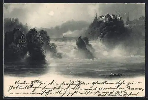 AK Der Rheinfall mit Schloss Laufen, Wasserfall