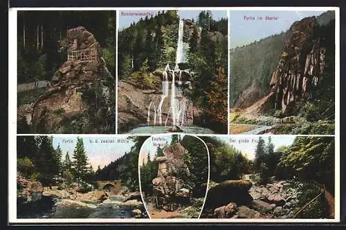 AK Romker-Wasserfall, Teufelskanzel, Partie im Okertal u. a.