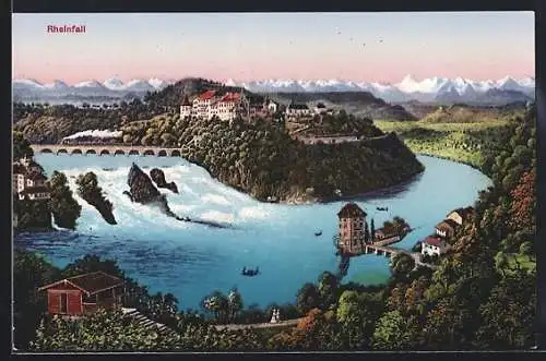 AK Rheinfall mit Schloss Laufen, Wasserfall