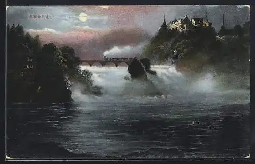 Künstler-AK Rheinfall mit Schloss Laufen, Wasserfall