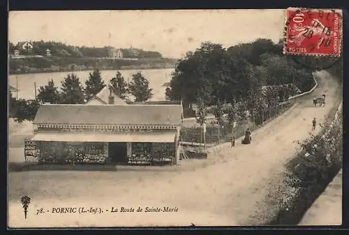 AK Pornic, La Route de Sainte-Marie et vue sur la rivière avec une charrette et des piétons