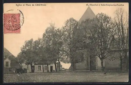 AK Cromac, Église et place avec arbres en automne