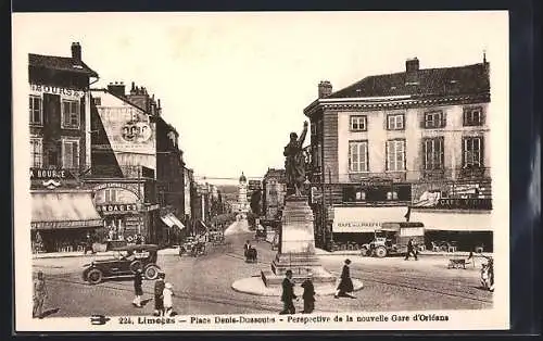 AK Limoges, Place Denis-Dussoubs, Perspective de la nouvelle Gare d`Orléans