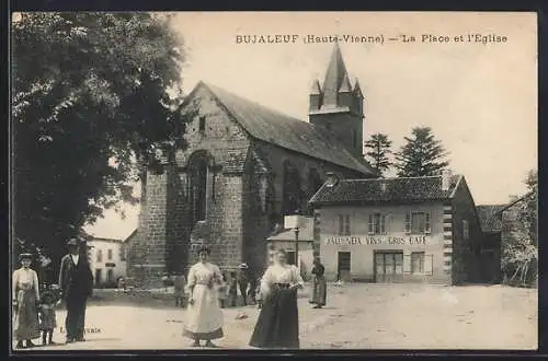 AK Bujaleuf /Haute-Vienne, La Place et l`Eglise