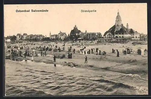 AK Swinemünde, Strandpartie mit Kurhaus