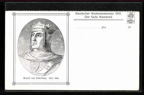 Künstler-AK Rudolf von Habsburg im Deutschen Knabenkalender 1910