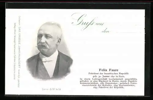 AK Felix Faure im Porträt, Präsident der französischen Republik