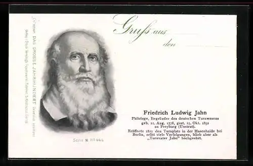 AK Porträt Friedrich Ludwig Jahn, Philologe & Begründer des deutschen Turnwesens