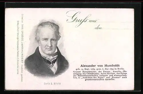 Künstler-AK Alexander von Humboldt im Portrait