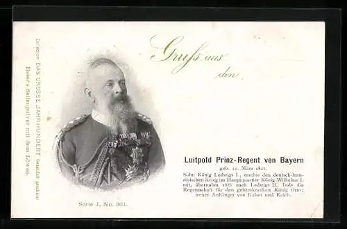 AK Prinzregent Luitpold von Bayern in Uniform, Geb. 1821