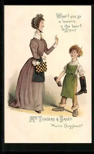 Künstler-AK Mrs Todgers and Bailey, Martin Chuzzlewit, Charles Dickens