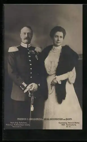 AK Grossherzog Friedrich und Grossherzogin Hilda von Baden, in Uniform abgelichtet