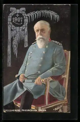 AK Grossherzog Friedrich von Baden, sitzend in Uniform