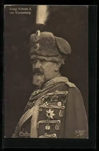 AK Portrait König Wilhelm II. von Württemberg, Husar Uniform mit Pelzmütze