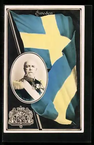 AK King Oscar of Sweden with swedish flag