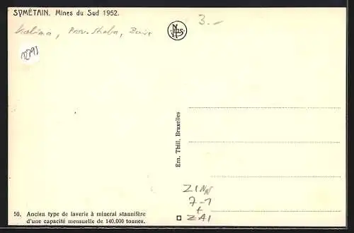 AK Symétain, Mines du Sud 1952, Ancien type de laverie à minerai stannifère..., Zinnminen, Bergbau