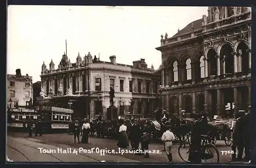 AK Ipswich, Town Hall & Post Office, Strassenbahn