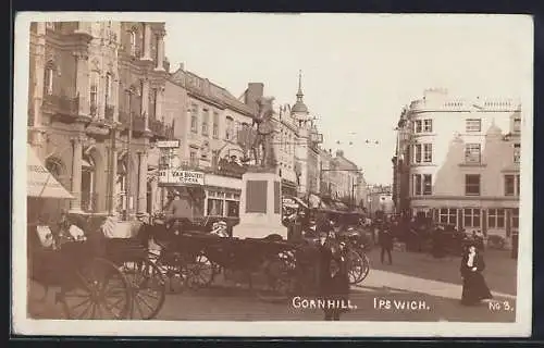 AK Ipswich, Cornhill, Strassenbahn