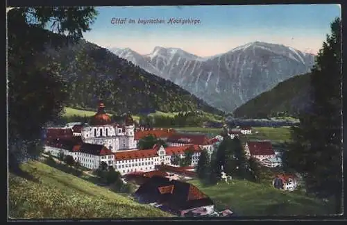 AK Ettal im bayrischen Hochgebirge, Blick zum Kloster
