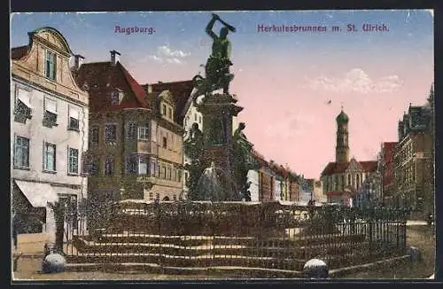 AK Augsburg, Herkulesbrunnen mit St. Ulrich